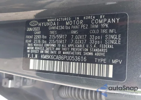 2023 Hyundai Kona Sel z USA, uszkodzony, nr VIN KM8K6CAB6PU053616
